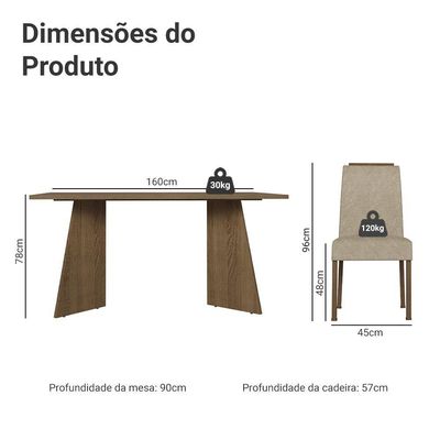 Conjunto Sala De Jantar Tampo De Madeira 6 Cadeiras Rustic/imperial Soho Madesa