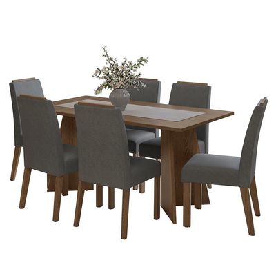 Conjunto Sala De Jantar Tampo De Madeira 6 Cadeiras Rustic/silver Soho Madesa