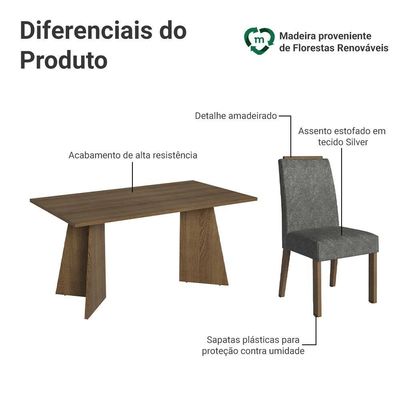 Conjunto Sala De Jantar Tampo De Madeira 6 Cadeiras Rustic/silver Soho Madesa