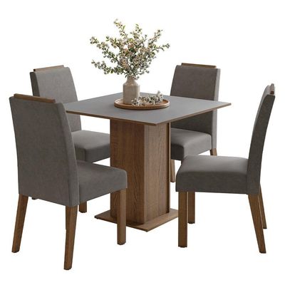 Conjunto Sala De Jantar Tampo De Madeira 4 Cadeiras Rustic/cinza/silver Aspen Madesa
