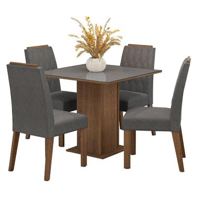 Conjunto Sala De Jantar Tampo De Vidro 4 Cadeiras Rustic/cinza/silver Capri Madesa