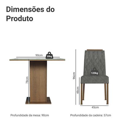 Conjunto Sala De Jantar Tampo De Vidro 4 Cadeiras Rustic/cinza/silver Capri Madesa