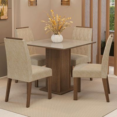 Conjunto Sala De Jantar Tampo De Vidro 4 Cadeiras Rustic/crema/imperial Capri Madesa