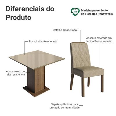 Conjunto Sala De Jantar Tampo De Vidro 4 Cadeiras Rustic/crema/imperial Capri Madesa