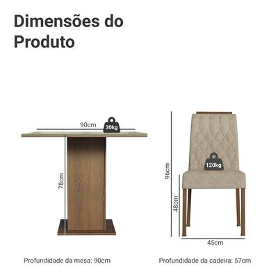 Conjunto Sala De Jantar Tampo De Vidro 4 Cadeiras Rustic/crema/imperial Capri Madesa
