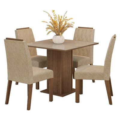 Conjunto Sala De Jantar Tampo De Vidro 4 Cadeiras Rustic/crema/imperial Capri Madesa