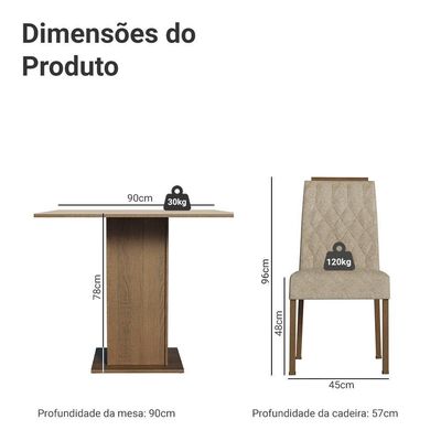 Conjunto Sala De Jantar Tampo De Madeira 4 Cadeiras Rustic/crema/imperial Cannes Madesa