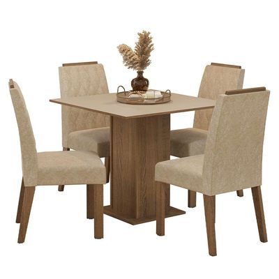 Conjunto Sala De Jantar Tampo De Madeira 4 Cadeiras Rustic/crema/imperial Cannes Madesa