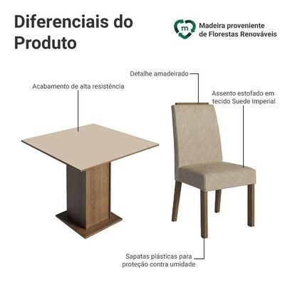 Conjunto Sala De Jantar Tampo De Madeira 4 Cadeiras Rustic/crema/imperial Aspen Madesa
