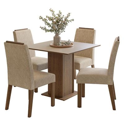 Conjunto Sala De Jantar Tampo De Madeira 4 Cadeiras Rustic/crema/imperial Aspen Madesa