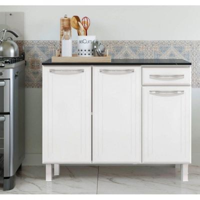 Balcão Triplo Esmeralda 3 Gavetas Com Tampo 820108 Telasul Branco