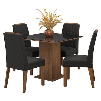 Conjunto Sala De Jantar Tampo De Vidro 4 Cadeiras Rustic/preto/oxford Capri Madesa