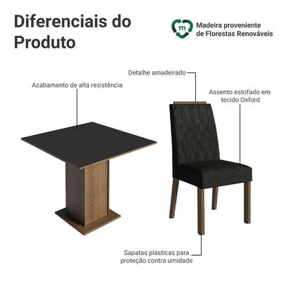 Conjunto Sala De Jantar Tampo De Madeira 4 Cadeiras Rustic/preto/oxford Cannes Madesa