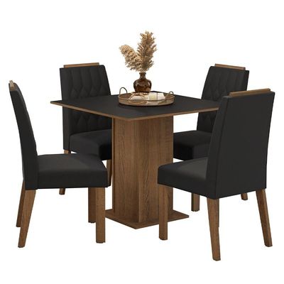 Conjunto Sala De Jantar Tampo De Madeira 4 Cadeiras Rustic/preto/oxford Cannes Madesa
