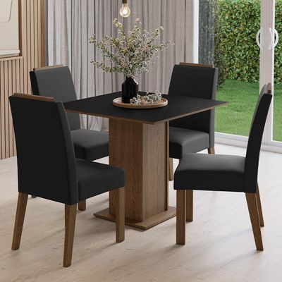 Conjunto Sala De Jantar Tampo De Madeira 4 Cadeiras Rustic/preto/oxford Aspen Madesa