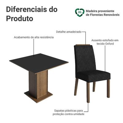 Conjunto Sala De Jantar Tampo De Madeira 4 Cadeiras Rustic/preto/oxford Aspen Madesa