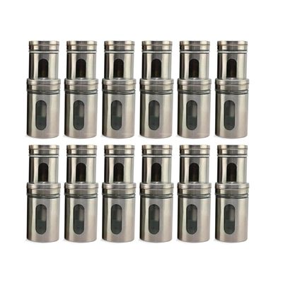 Kit 24 Saleiro Pimenteiro Porta Condimentos Vidro e Inox C/ Ajuste de Abertura Cozinha Restaurante