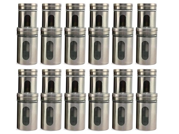 Kit 24 Saleiro Pimenteiro Porta Condimentos Vidro e Inox C/ Ajuste de Abertura Cozinha Restaurante