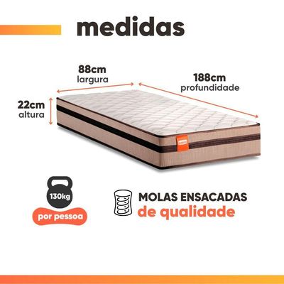 Cama Box Baú Solteiro Molas Ensacadas Bali 88x188x63cm Bege