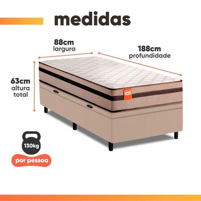 Cama Box Baú Solteiro Molas Ensacadas Bali 88x188x63cm Bege