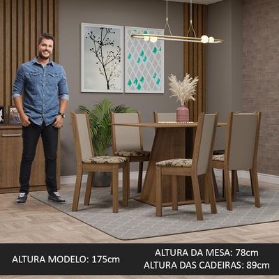 Conjunto Sala De Jantar Mesa Tampo De Madeira 6 Cadeiras Rustic/bege Marrom Wendy Madesa