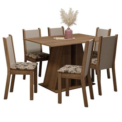 Conjunto Sala De Jantar Mesa Tampo De Madeira 6 Cadeiras Rustic/bege Marrom Wendy Madesa