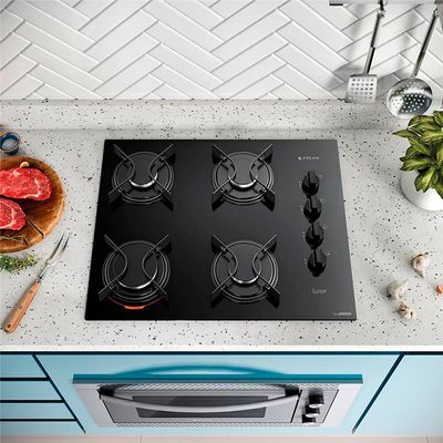 Cooktop a Gás 04 Bocas Atlas U.Top Mesa de Vidro Atlas Preto / Bivolt