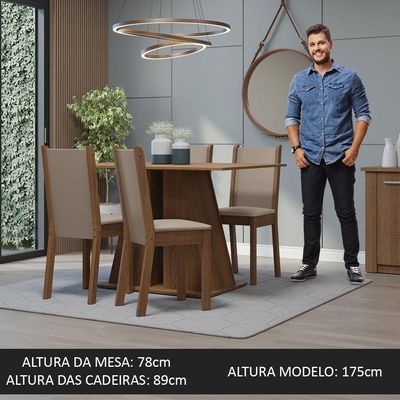 Conjunto Sala De Jantar Mesa Tampo De Madeira 4 Cadeiras Rustic/bege Sophie Madesa