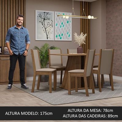 Conjunto Sala De Jantar Mesa Tampo De Madeira 6 Cadeiras Rustic/bege Wendy Madesa