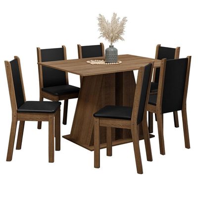 Conjunto Sala De Jantar Mesa Tampo De Madeira 6 Cadeiras Rustic/preto Wendy Madesa