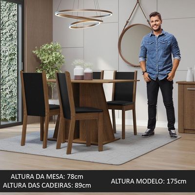 Conjunto Sala De Jantar Mesa Tampo De Madeira 4 Cadeiras Rustic/preto Sophie Madesa