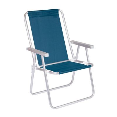 Kit 4 Cadeira Praia Alta Alumínio Conforto 120 kg Azul Mor
