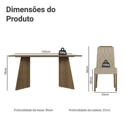 Conjunto Sala De Jantar Tampo De Madeira 6 Cadeiras Rustic/crema/imperial Leon Madesa