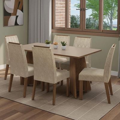 Conjunto Sala De Jantar Tampo De Madeira 6 Cadeiras Rustic/crema/imperial Leon Madesa