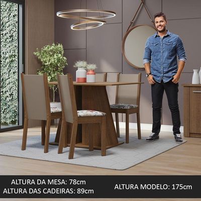 Conjunto Sala De Jantar Mesa Tampo De Madeira 4 Cadeiras Rustic/hibiscos Sophie Madesa