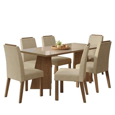 Conjunto Sala De Jantar Tampo De Vidro 6 Cadeiras Rustic/crema/imperial Amalfi Madesa