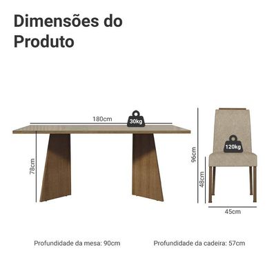 Conjunto Sala De Jantar Tampo De Vidro 6 Cadeiras Rustic/crema/imperial Amalfi Madesa