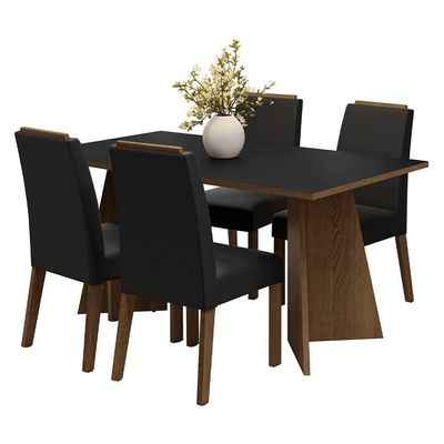 Conjunto Sala De Jantar Tampo De Madeira 4 Cadeiras Rustic/preto/oxford évora Madesa