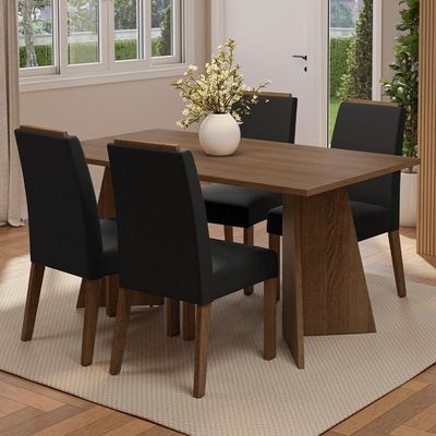 Conjunto Sala De Jantar Tampo De Madeira 4 Cadeiras Rustic/oxford évora Madesa