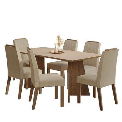 Conjunto Sala De Jantar Tampo De Madeira 6 Cadeiras Rustic/crema/imperial York Madesa