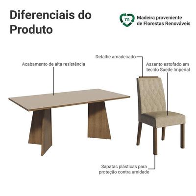 Conjunto Sala De Jantar Tampo De Madeira 6 Cadeiras Rustic/crema/imperial York Madesa