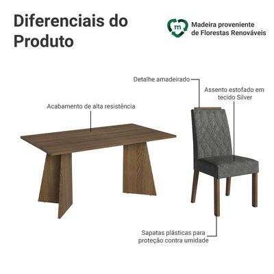 Conjunto Sala De Jantar Tampo De Madeira 6 Cadeiras Rustic/silver Leon Madesa
