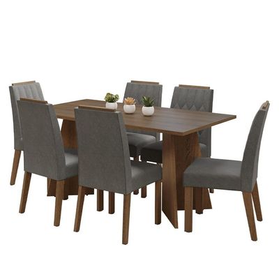 Conjunto Sala De Jantar Tampo De Madeira 6 Cadeiras Rustic/silver Leon Madesa