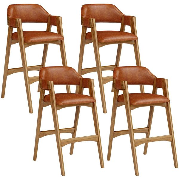 Kit 04 Banquetas Altas Para Cozinha Sala de Jantar Bar Suran L02 Couríssimo Camel - Lyam Decor