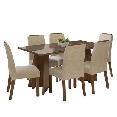 Conjunto Sala De Jantar Tampo De Vidro 6 Cadeiras Rustic/imperial Madrid Madesa