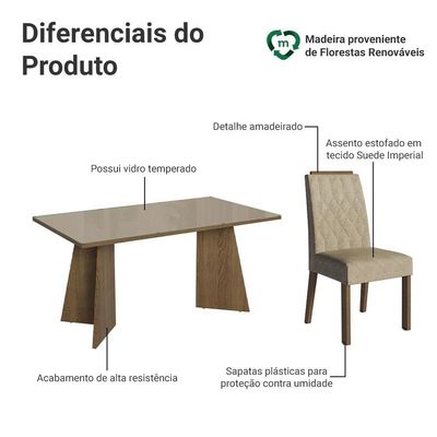 Conjunto Sala De Jantar Tampo De Vidro 6 Cadeiras Rustic/crema/imperial Sintra Madesa