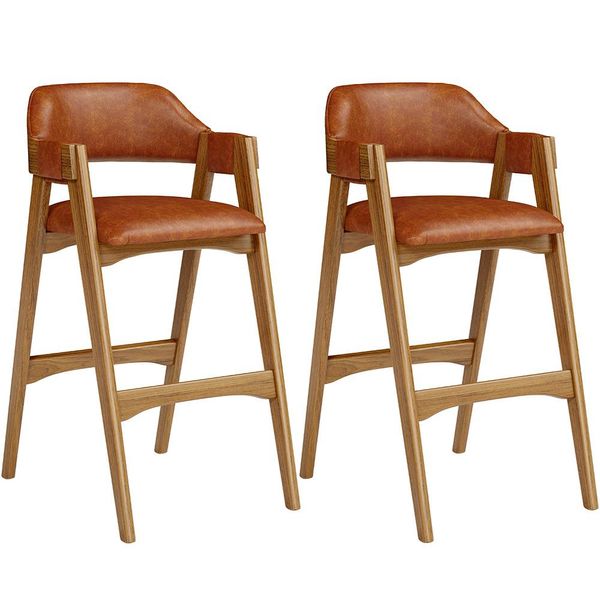 Kit 02 Banquetas Altas Para Cozinha Sala de Jantar Bar Suran L02 Couríssimo Camel - Lyam Decor