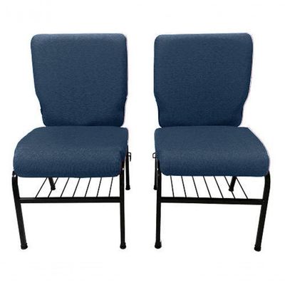 02 Cadeiras Para Igrejas C/ Porta Biblía E Porta Cálice Azul