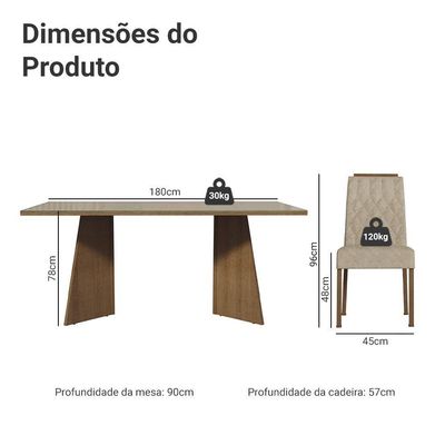 Conjunto Sala De Jantar Tampo De Vidro 6 Cadeiras Rustic/crema/imperial Siena Madesa