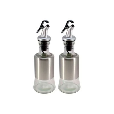 Kit 2 Azeiteiro Vinagreiro Recipiente em Vidro e Inox com Bico Dosador